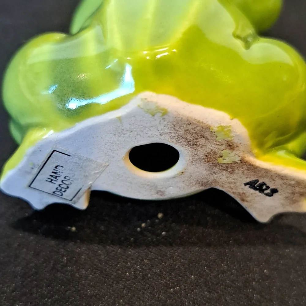 Vtg Anthropomorphic Ceramic Frog Figurine. Grn Glaze. 1970's Japan - Picture 5 of 5